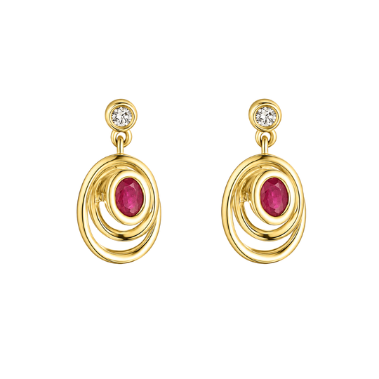 9ct Ruby & Diamond Swirl Drops