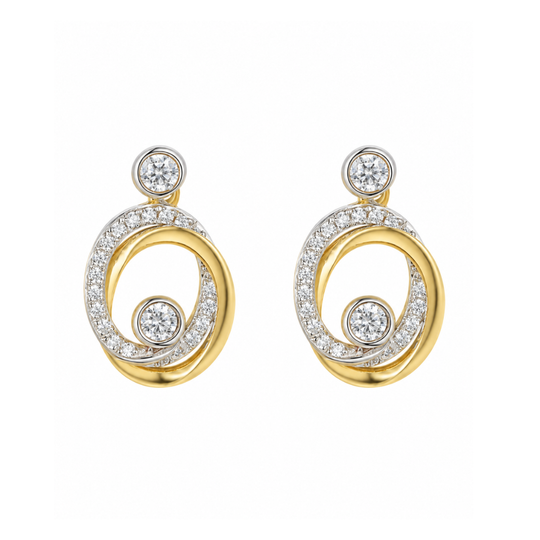 9ct Two Tone Diamond Swirl Earrings
