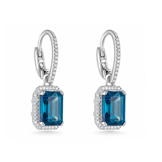 9ct White Gold London Blue Topaz & Diamond Drops