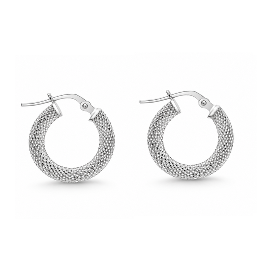 9ct White Gold Textured Hoop Earrings
