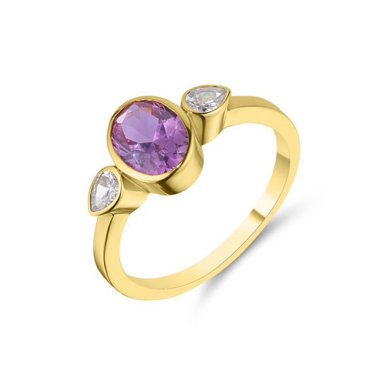 9ct Yellow Gold Amethyst CZ Ring