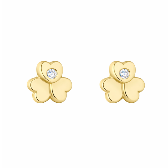9ct Yellow Gold CZ Shamrock Studs