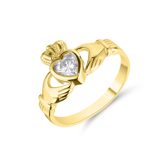 9ct Yellow Gold Claddagh CZ Ring