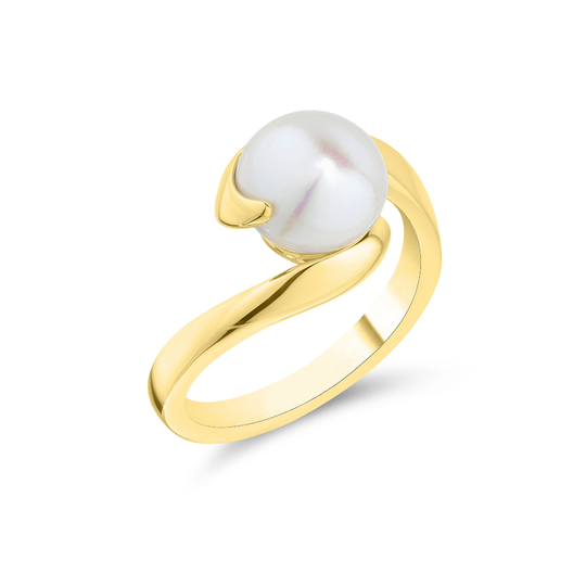9ct Yellow Gold Cultured Pearl Wave Ring