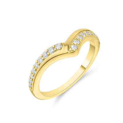Gold ring with diamonds on a white background