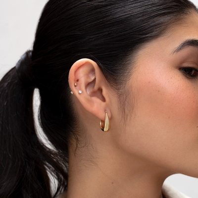 9ct Yellow Gold Curved Ovate Hoops modelled