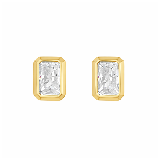 9ct Yellow Gold Emerald Cut CZ Studs