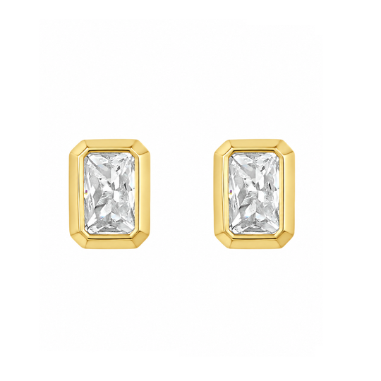 9ct Yellow Gold Emerald Cut Studs