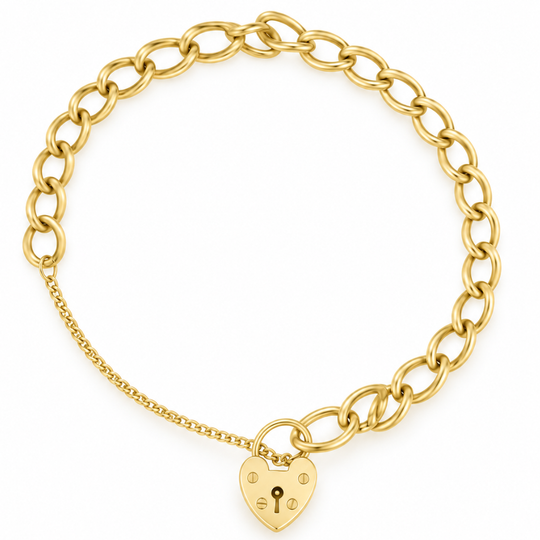 9ct Yellow Gold Heart Padlock Bracelet
