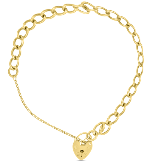 9ct Yellow Gold Heart Padlock Bracelet