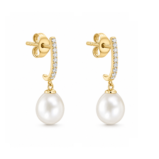 9ct Yellow Gold Pearl CZ Drops