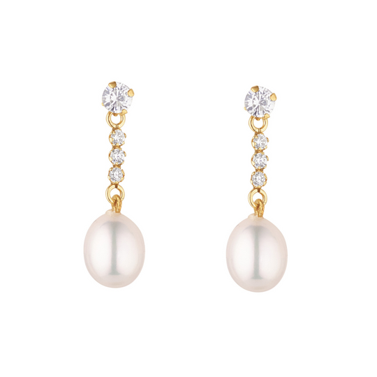 9ct Yellow Gold Pearl CZ Drops