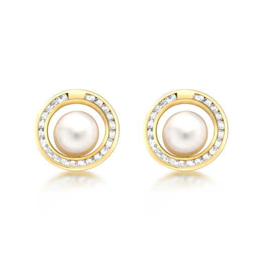 9ct Yellow Gold Pearl & CZ Stud Earrings