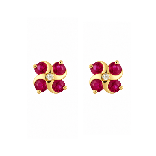 9ct Yellow Gold Ruby & Diamond Swirl Studs