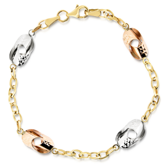 9ct Yellow White & Rose Gold Belcher Link Bracelet