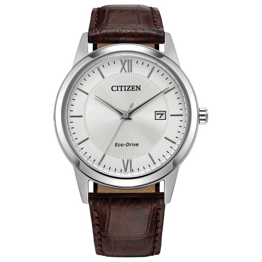 Gent's Citizen Corso Silver Dial Brown Leather Strap Watch