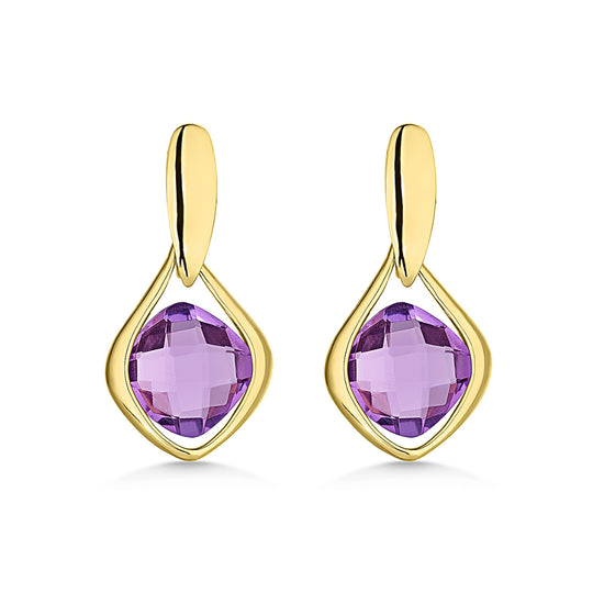 14ct Yellow Gold Amethyst Drop Earrings