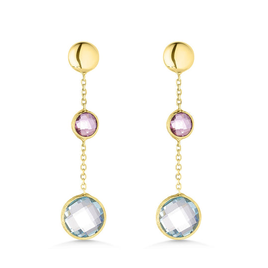 14ct Amethyst & Blue Topaz Drop Earrings