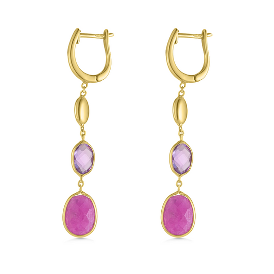 14ct Amethyst & Rubellite Drop Earrings