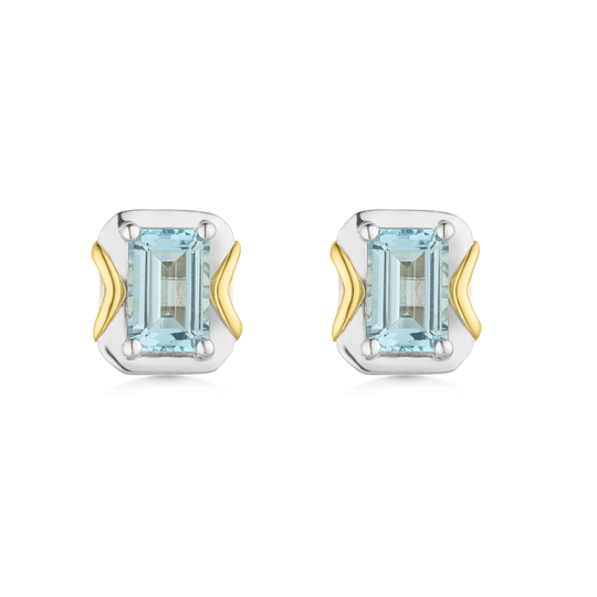 Silver & Gold Aquamarine Stud Earrings