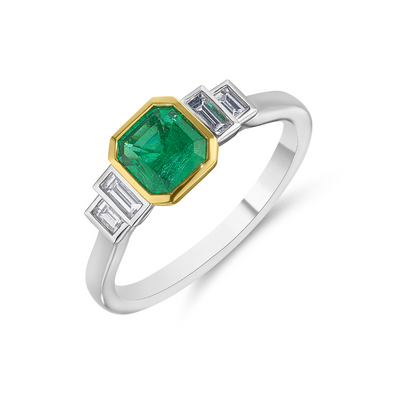 Art Deco 18ct Gold Emerald & Diamond Ring