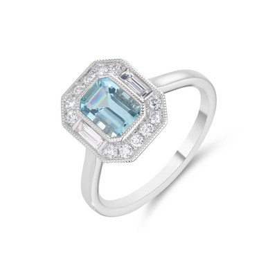 Art Deco Style Aquamarine & Diamond Ring