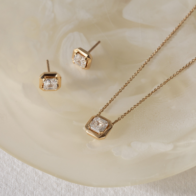 9ct Gold Asscher Cut Diamond Studs