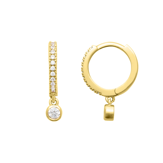 Gold Round Charm CZ Hoops