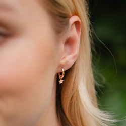 Gold CZ Star Charm  Hoops