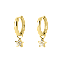 Gold CZ Star Charm  Hoops