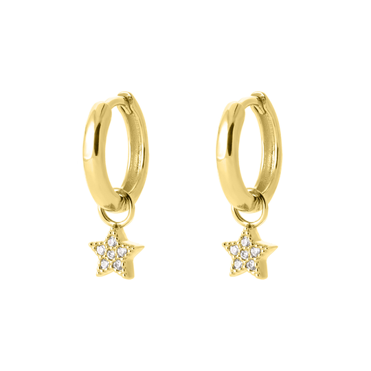 Gold CZ Star Charm  Hoops