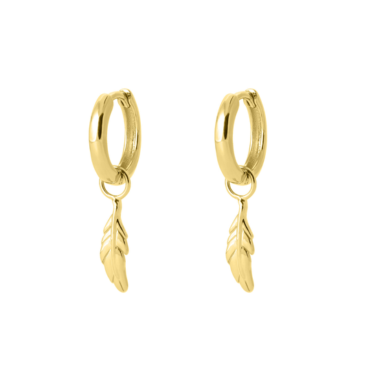 Gold Feather Charm Hoops