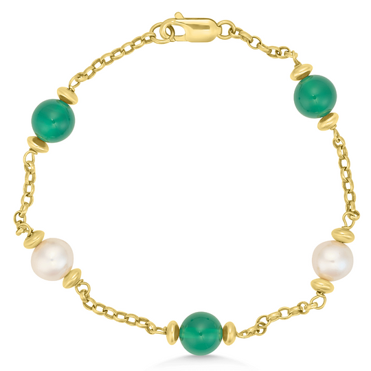9ct Yellow Gold Pearl & Agate Bracelet