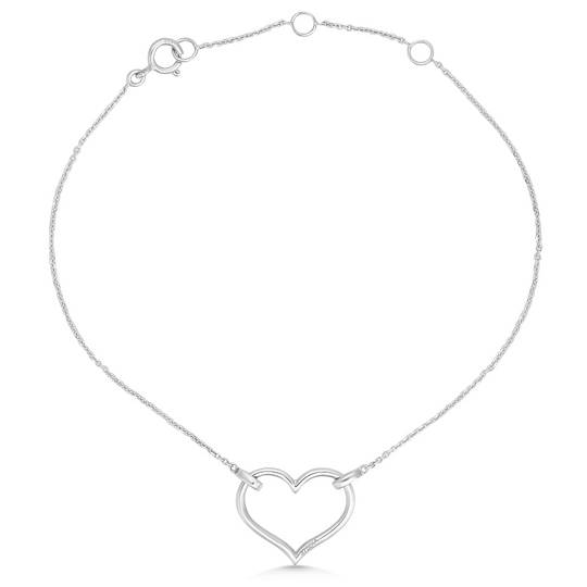 9ct White Gold Heart Bracelet