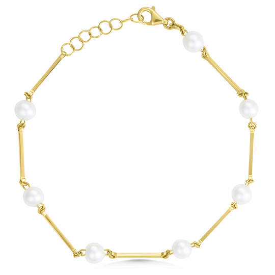 14ct Yellow Gold Pearl Station Bracelet