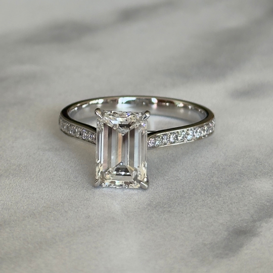 Bespoke Platinum Emerald Cut Diamond Ring