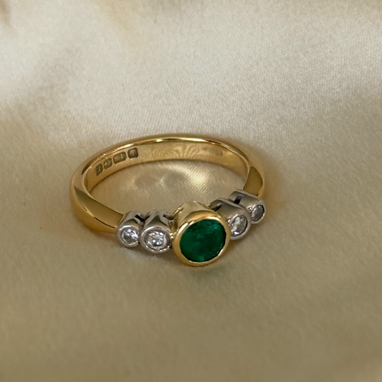 Bespoke Round Brilliant Cut Emerald & Diamond Ring