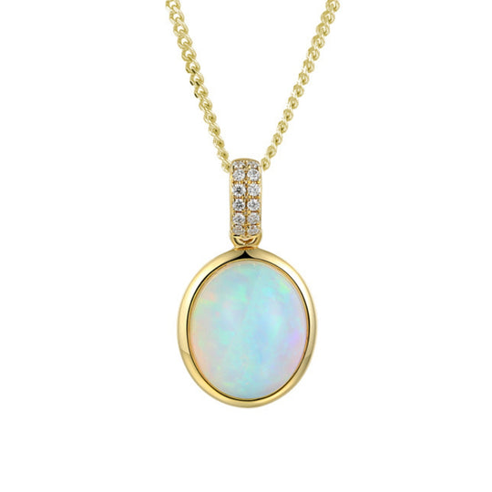 Bezel Set Opal & Diamond Pendant