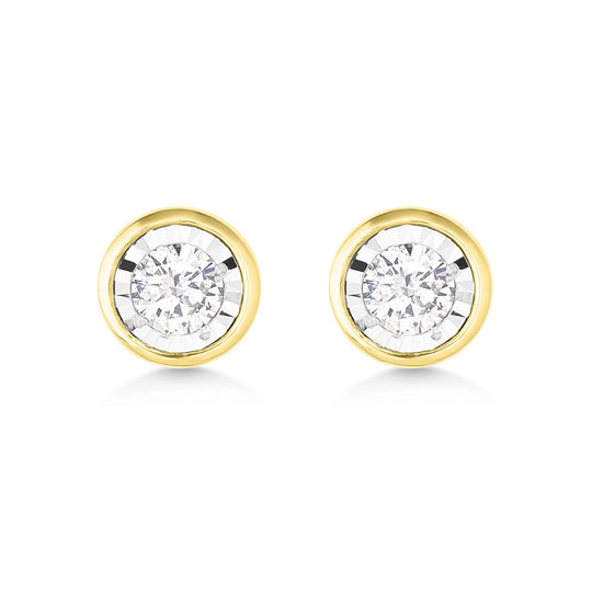 14ct Yellow Gold Bezel Set Diamond Studs