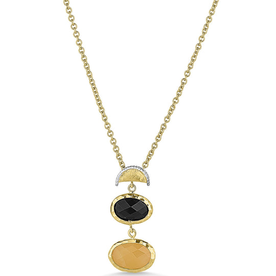 14ct Gold Black & Cream Quartz Pendant