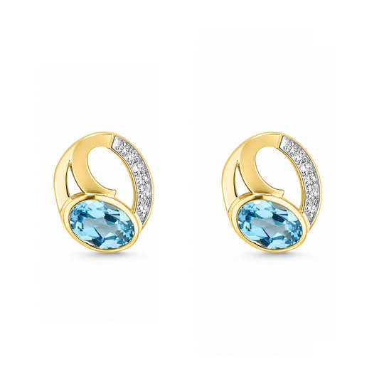 9ct Gold Blue Topaz & Diamond Stud Earrings