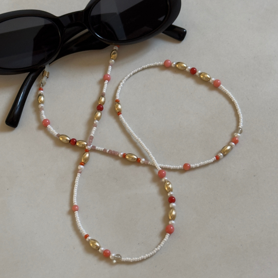 Coral & Gold Bead Eyewear Frame Chain