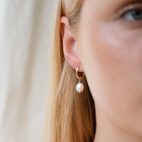 18ct Gold Microplated Huggie & Pearl Drop Earrings