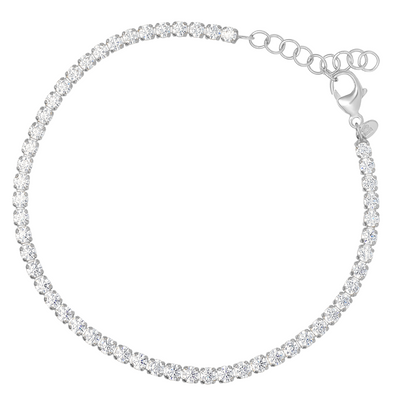 Silver bracelet with clear crystals on a white background