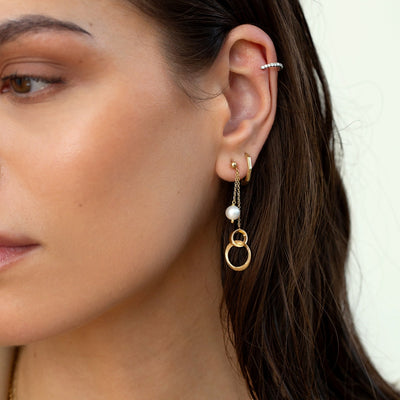 9ct Pearl Gold Circle Drop Earrings