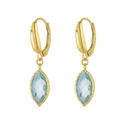 Gold Blue Marquis Topaz Drop Earrings