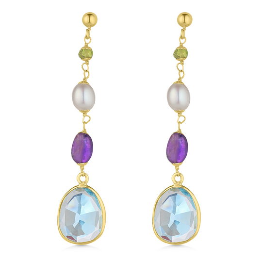 18ct Yellow Gold Topaz Multi Gemstone Drop Earrings