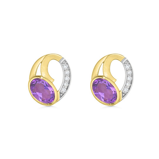 9ct Gold Amethyst & Diamond Stud Earrings