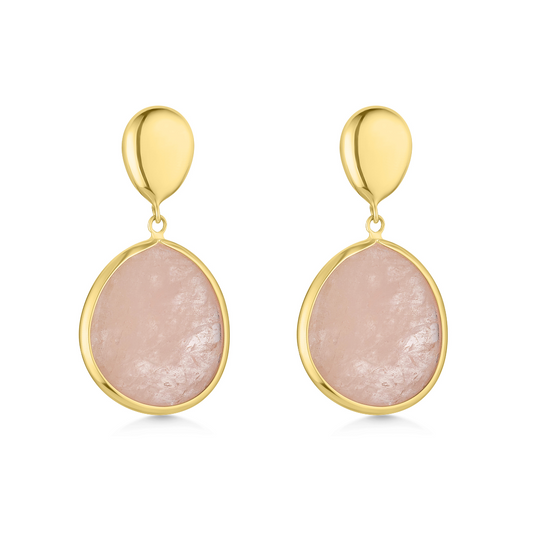 9ct Yellow Gold Pink Quartz Drops