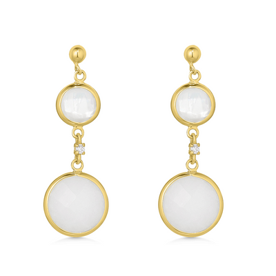 9ct Yellow Gold Mother of Pearl & Quartz Drops